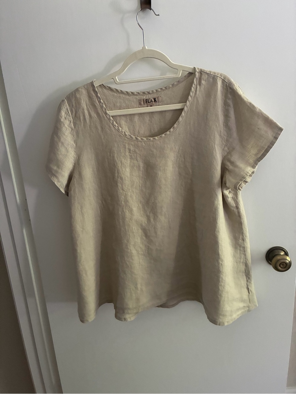 Flax Cream Short-Sleeve Scoop Neck Linen Tee